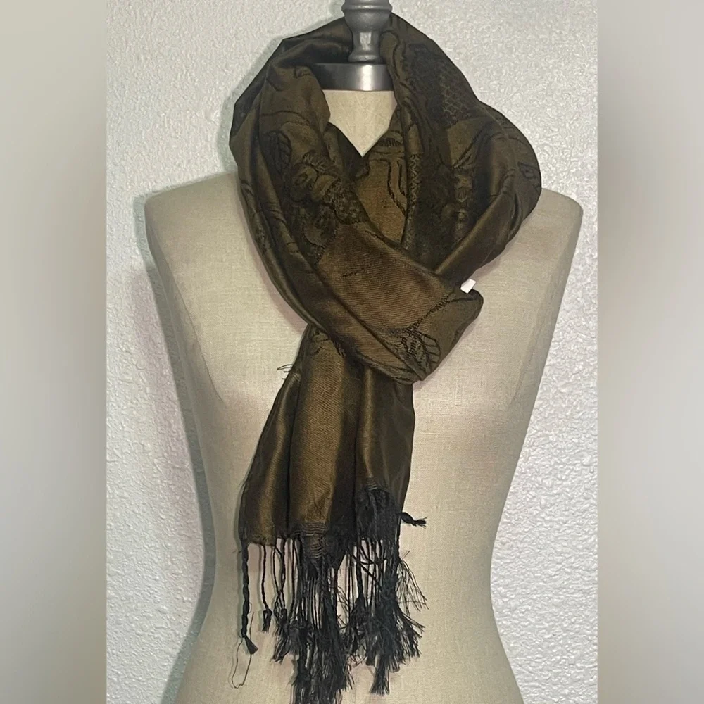 I love Jerusalem cashmere Brown Fringe Scarf